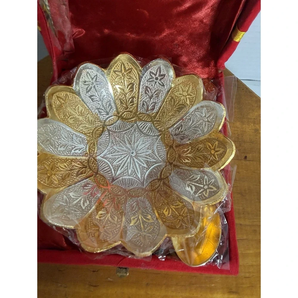Indian Gold & Silver Plated Bowl with Spoon in box